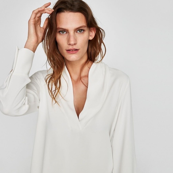 Zara white long sleeve blouse - Picture 5 of 6